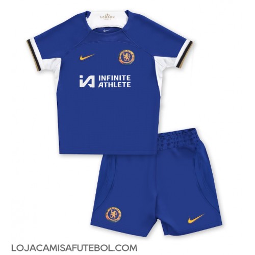 Camisa de Futebol Chelsea Equipamento Principal Infantil 2023-24 Manga Curta (+ Calças curtas)